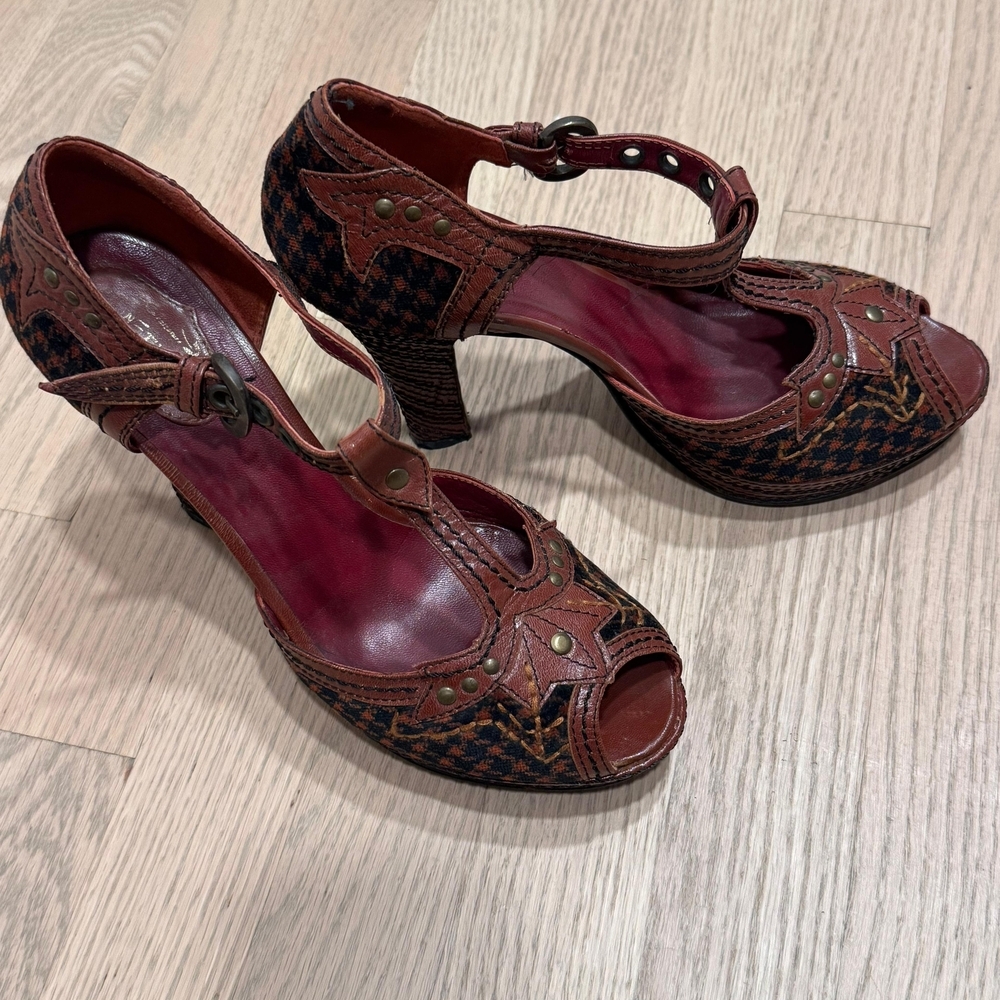 Brown and Black Peep-Toe Heels